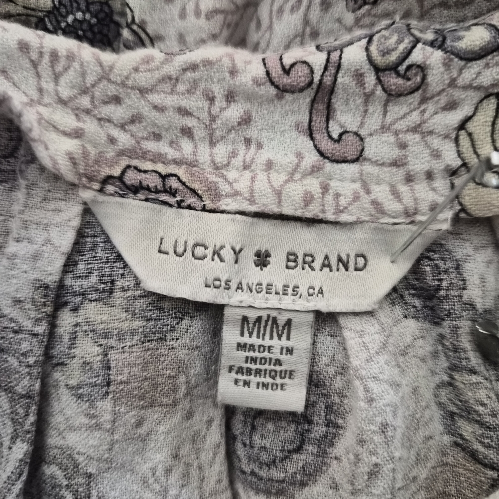 Lucky Brand Gray and Pink Floral Blouse